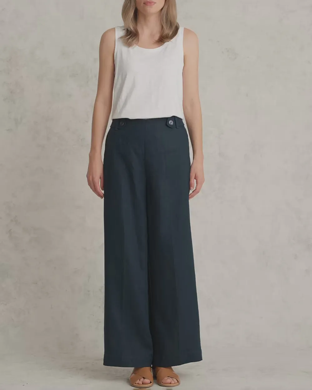 Full Length Waist Tab Linen Pant