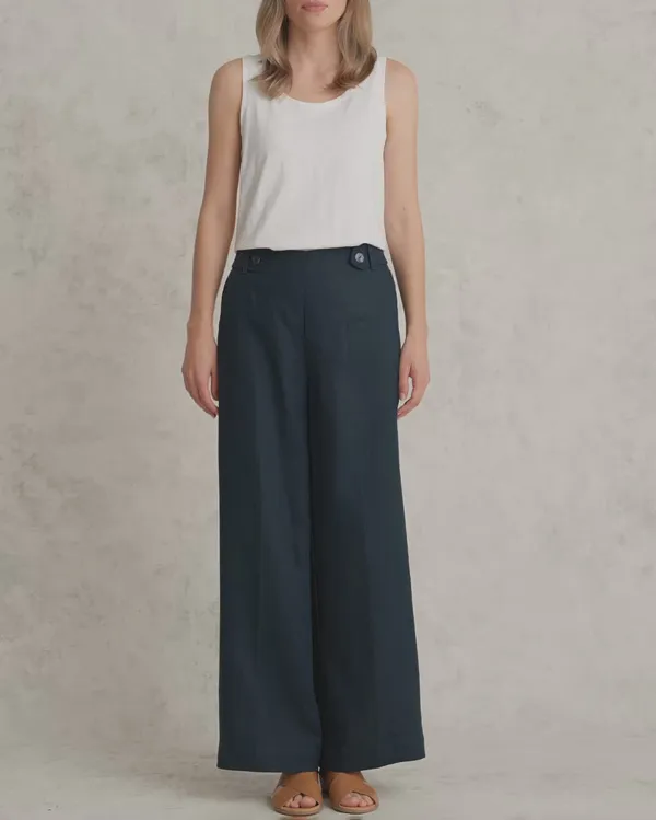 Full Length Waist Tab Linen Pant