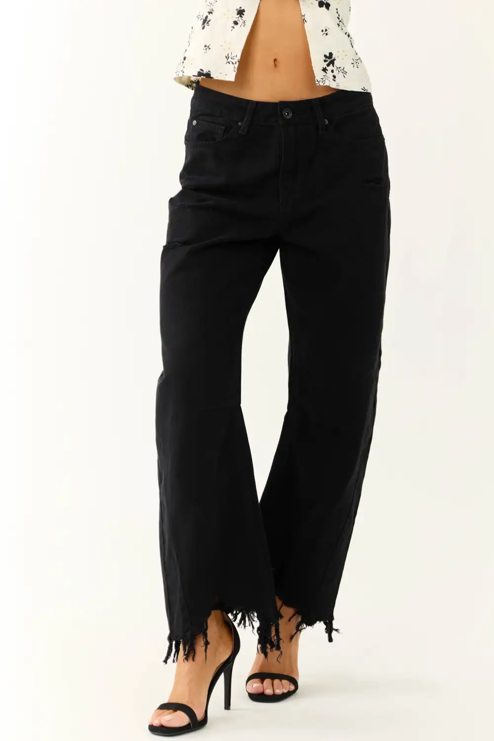 Black Wide Leg Fringed Jeans