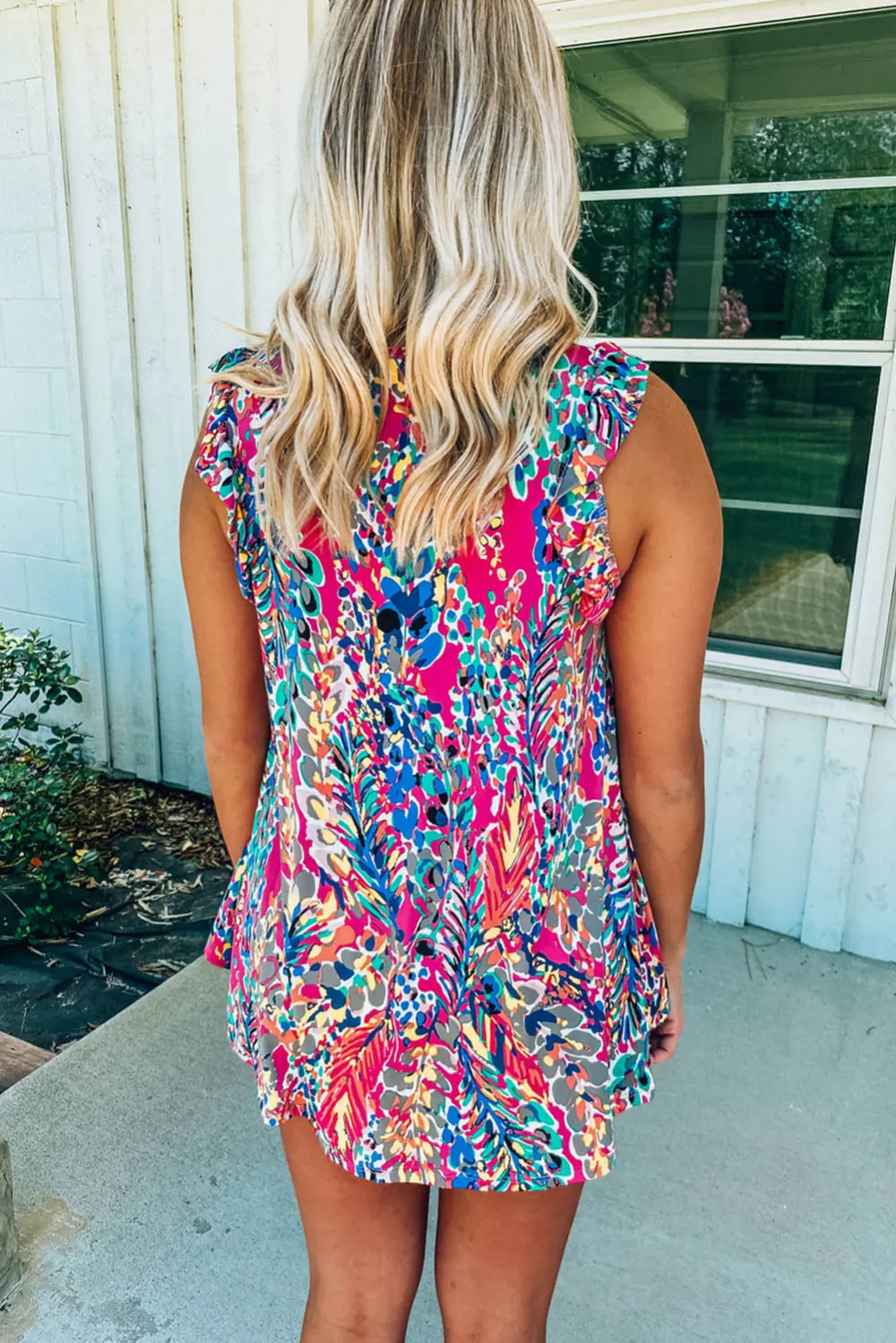 Floral Print Tank Top With Ruffles