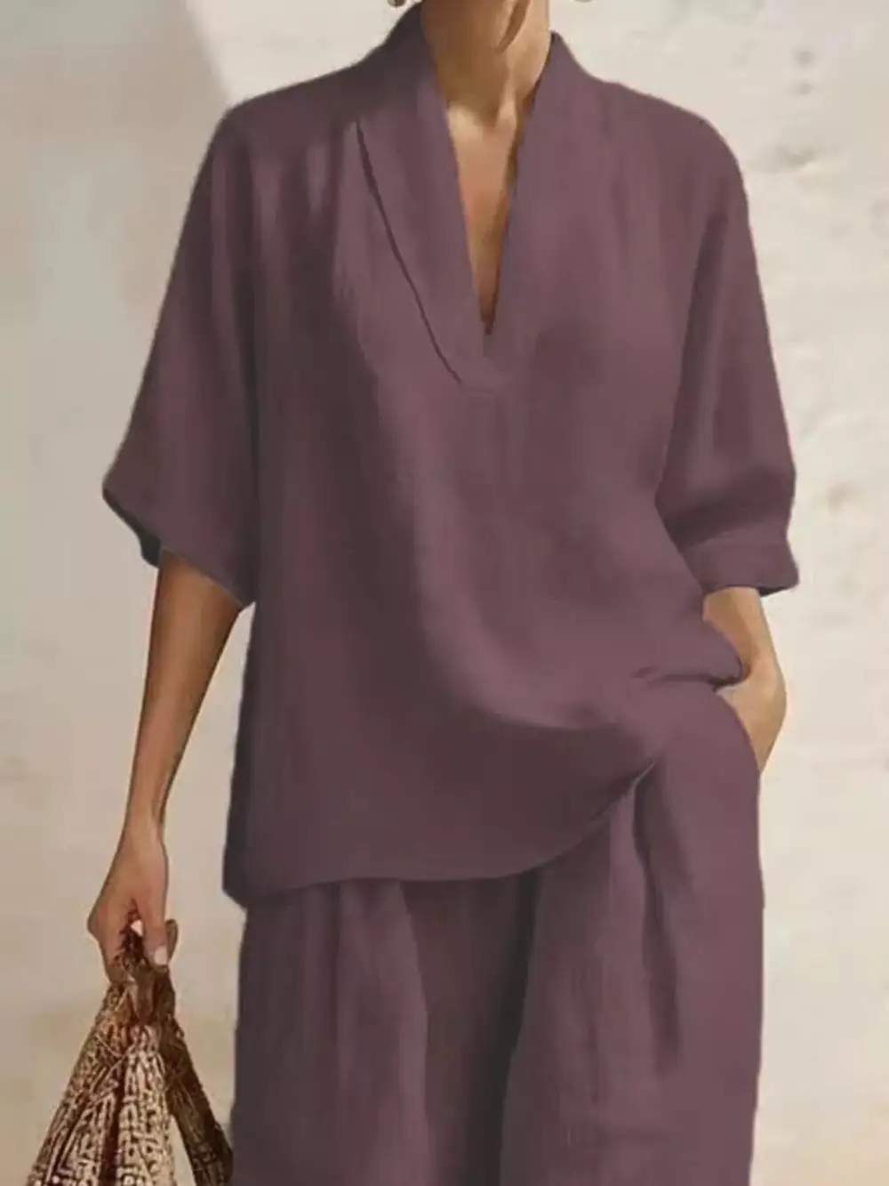 Relaxed Half Sleeve Top and Wide Leg Pants Set