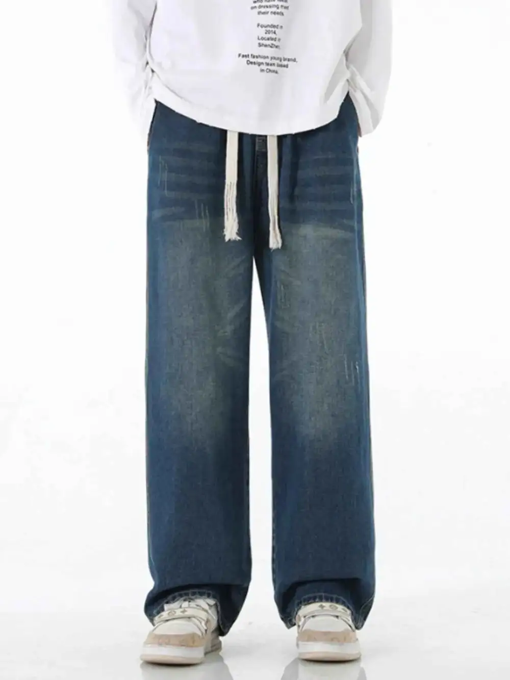 Wide Leg Drawstring Jeans