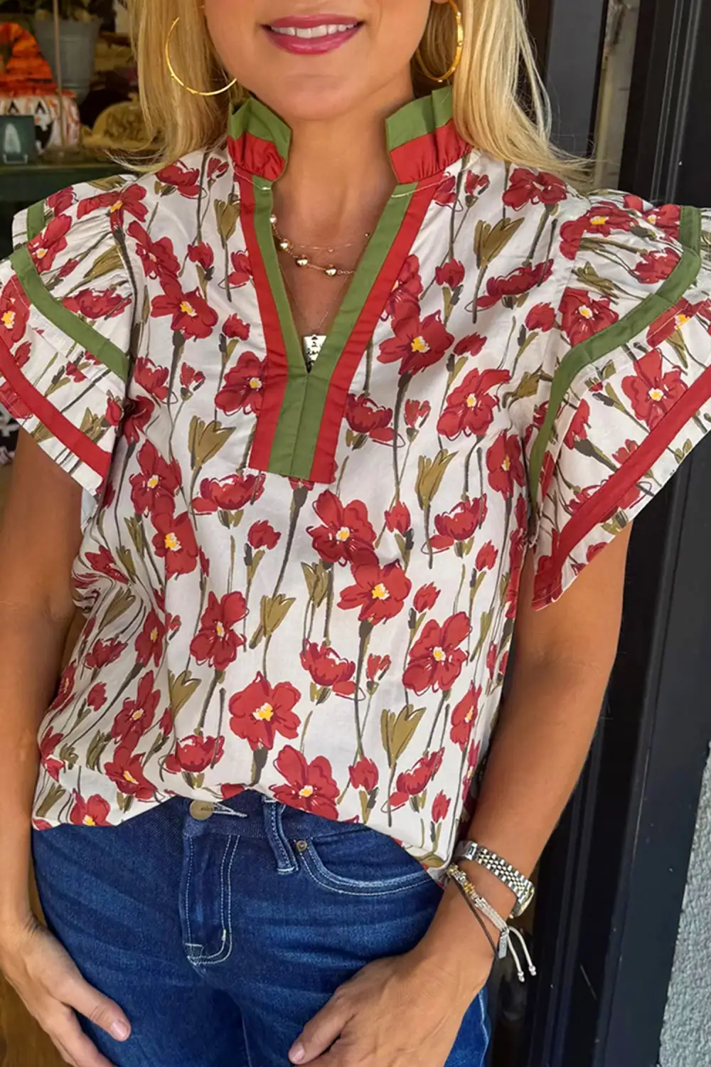 Easy Floral Ruffle Sleeve Blouse