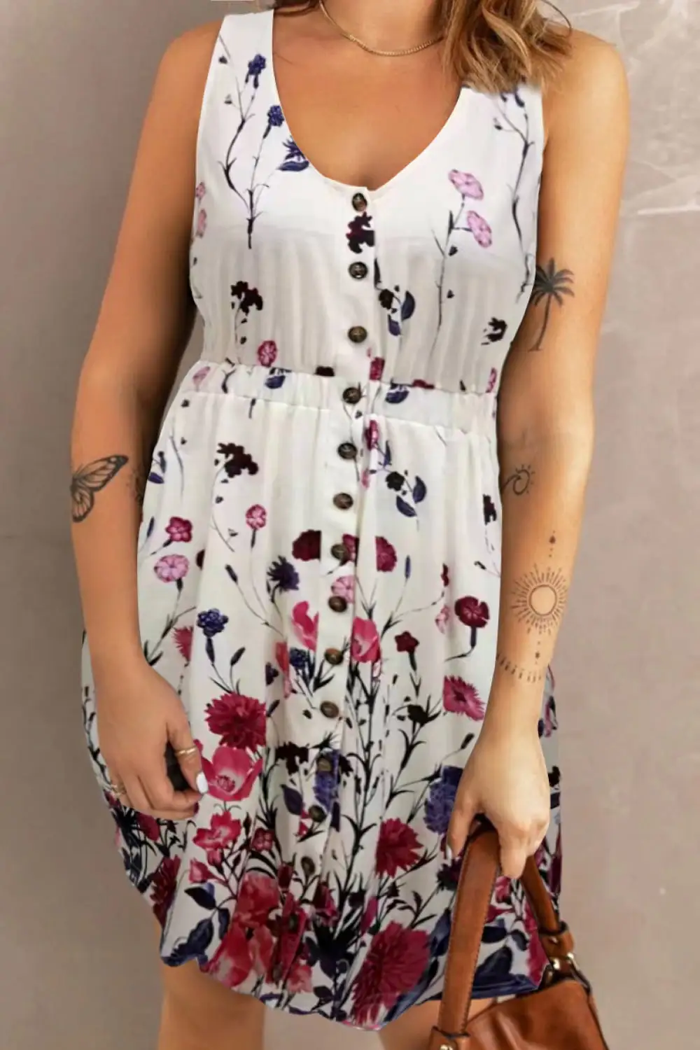 Button Front Pocket Detail Dress