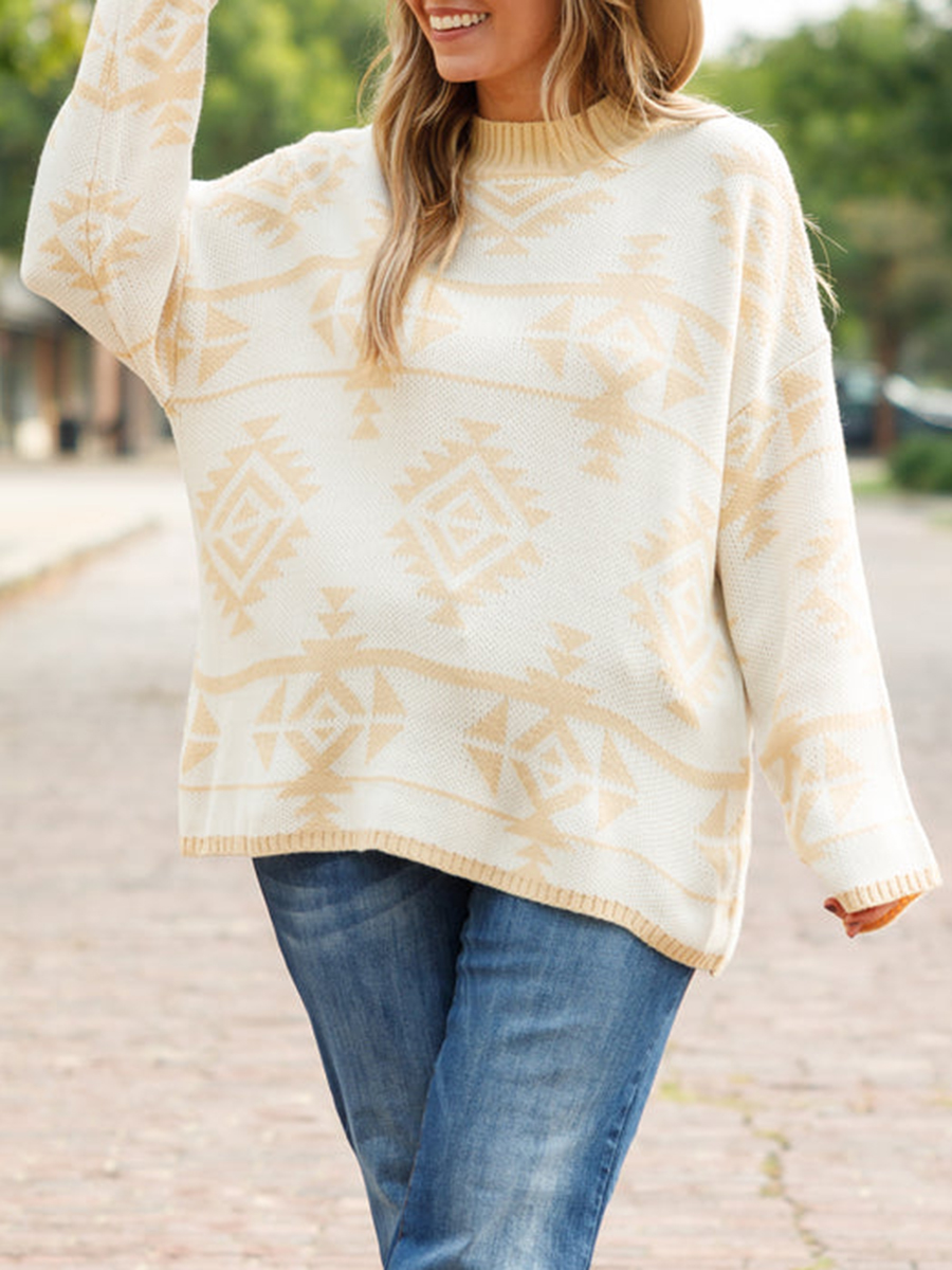 Geometric pattern loose knit sweater