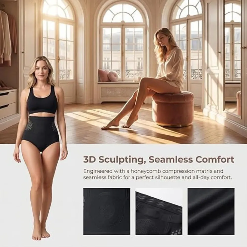 Honeycomb Tummy Control Panties, Tight, Soft, Comfortable, Skin-Friendly Fit, Breathable, Seamless, High-Waist, Multiple Colors