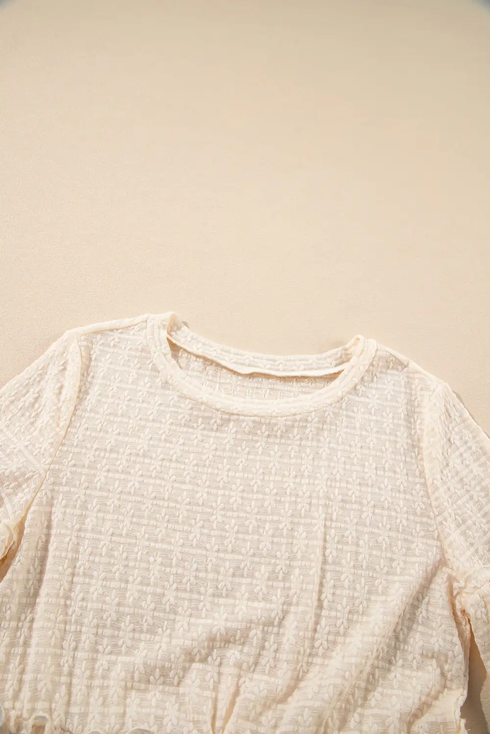 Ruffled Textured Short Sleeve Blouse