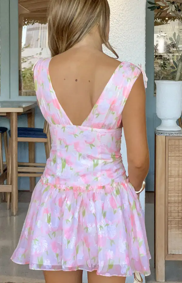 Easygoing Chiffon Frills Floral Mini Dress