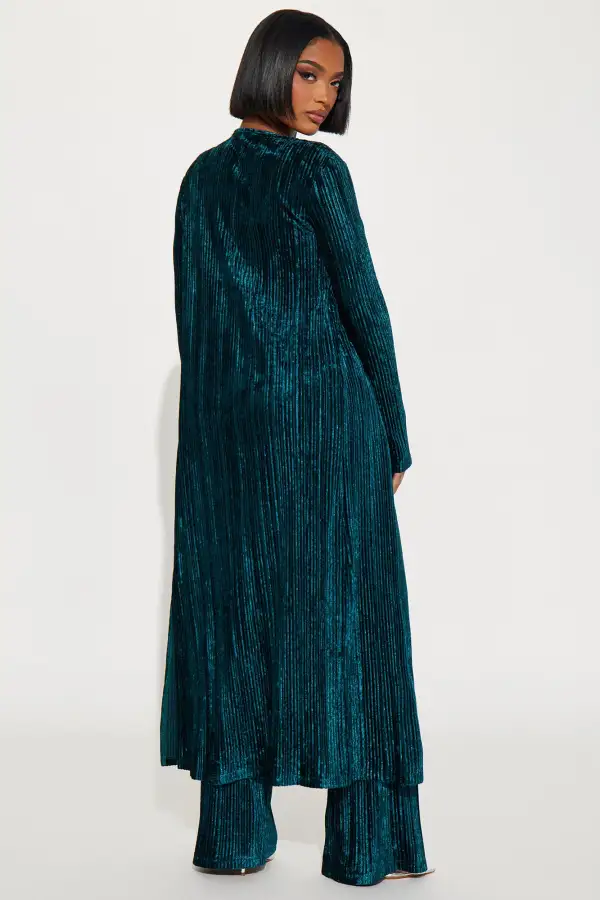 Carrie 3 Piece Velvet Plisse Pant Set - Hunter