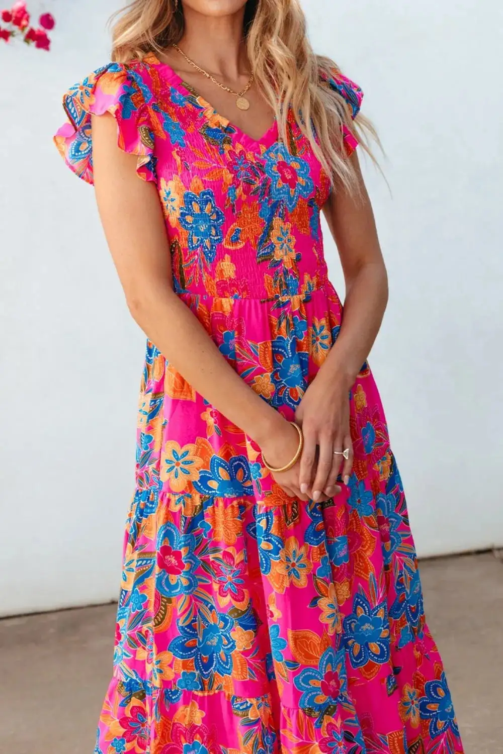 Textured Tie Detail Ruffle Trim Dress