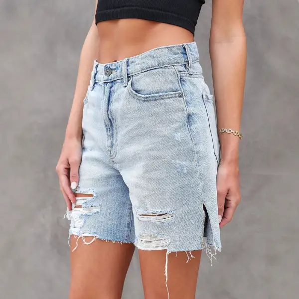 Distressed Side Slit Denim Shorts
