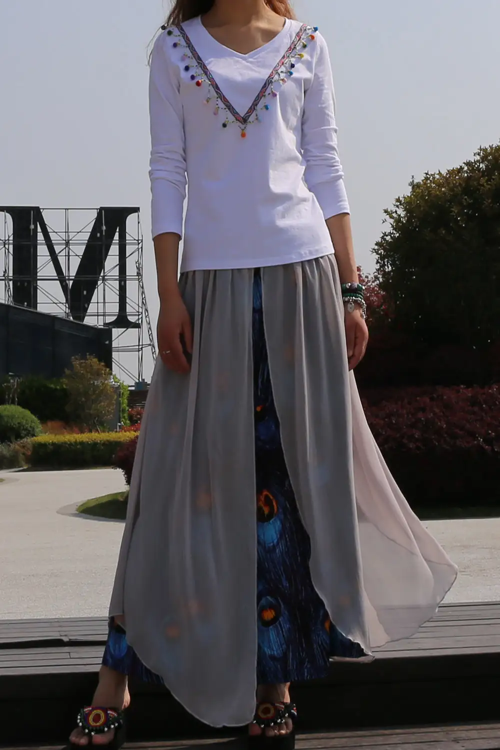 Pleated Chiffon Maxi Skirt