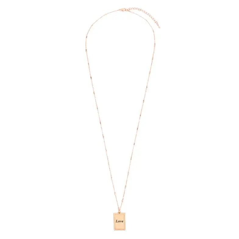 Love Etched Brass Box Pendant Necklace