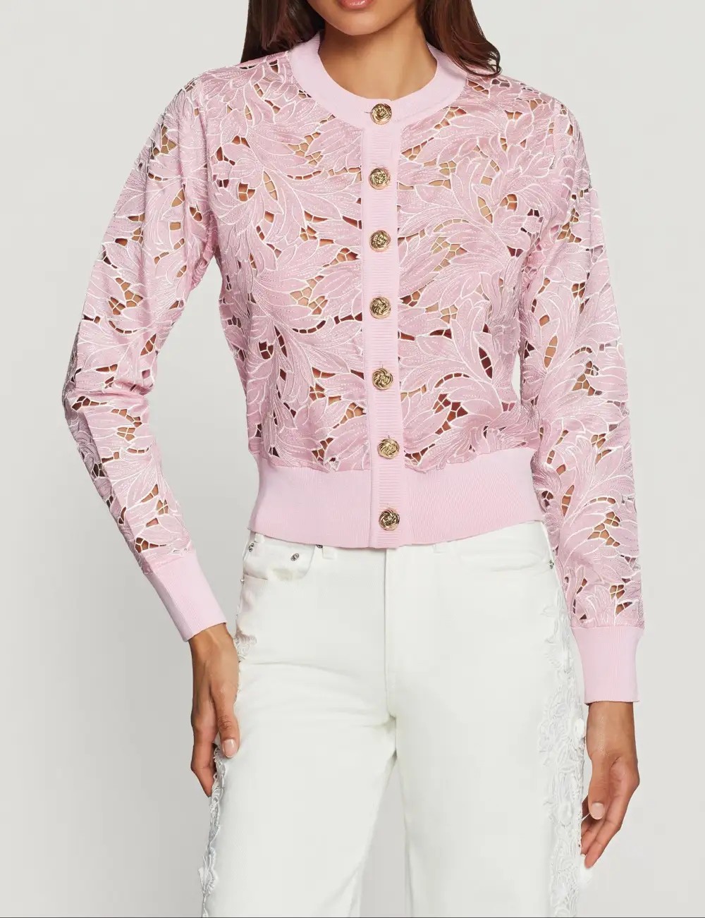 Embroidered Button Front Knit Cardigan