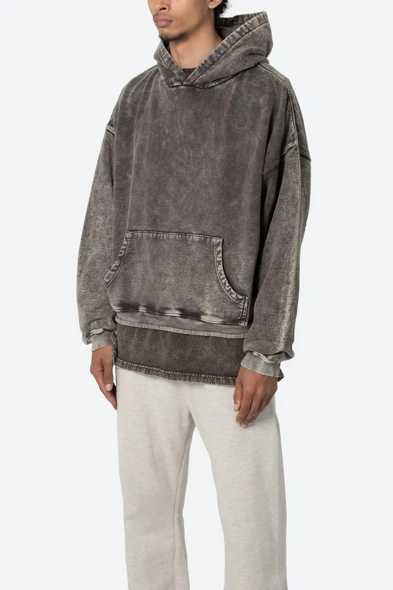 DARK BROWN DISTRESSED HOODIE