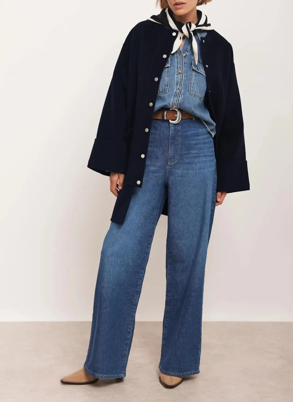 Casual Style Navy Wool Finished Coat
