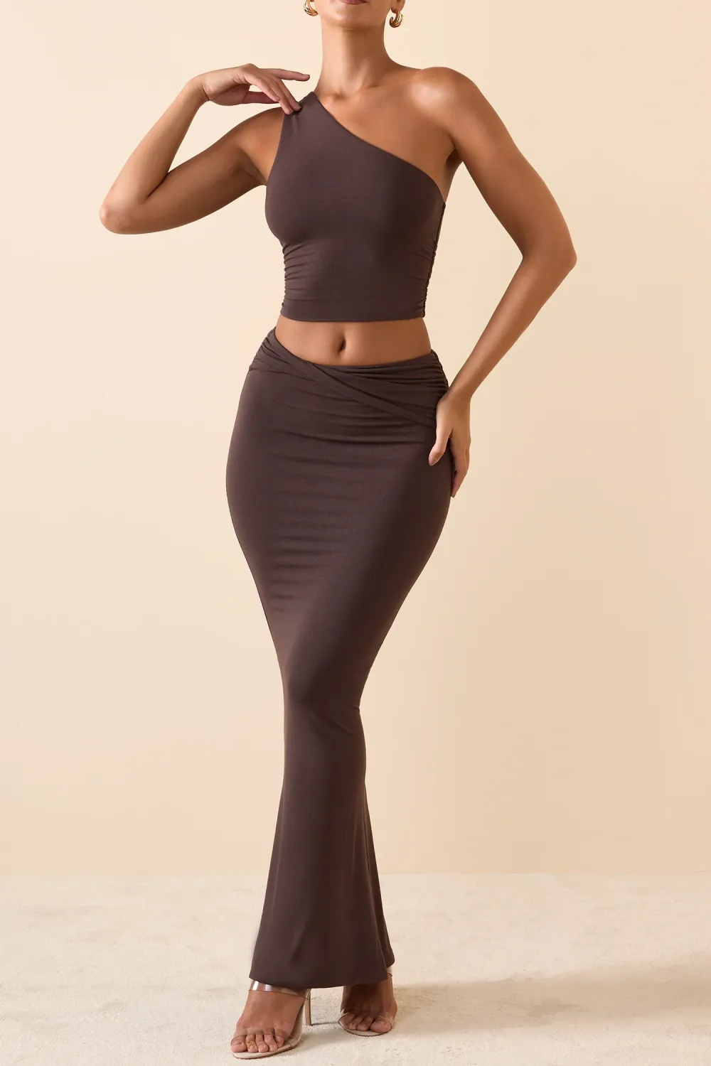 Mid-Rise Asymmetric Pleated Long Skirt