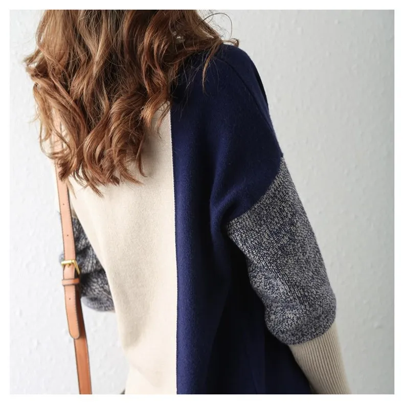 Casual Loose Color Block High-Neck Sweater