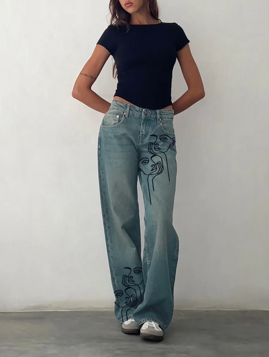 Vintage Blue Green Low Rise Parallel Jeans