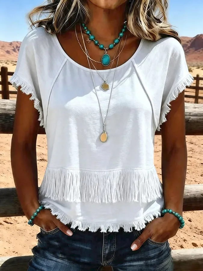 Women's Vintage Tassel Patchwork Casual Shirt