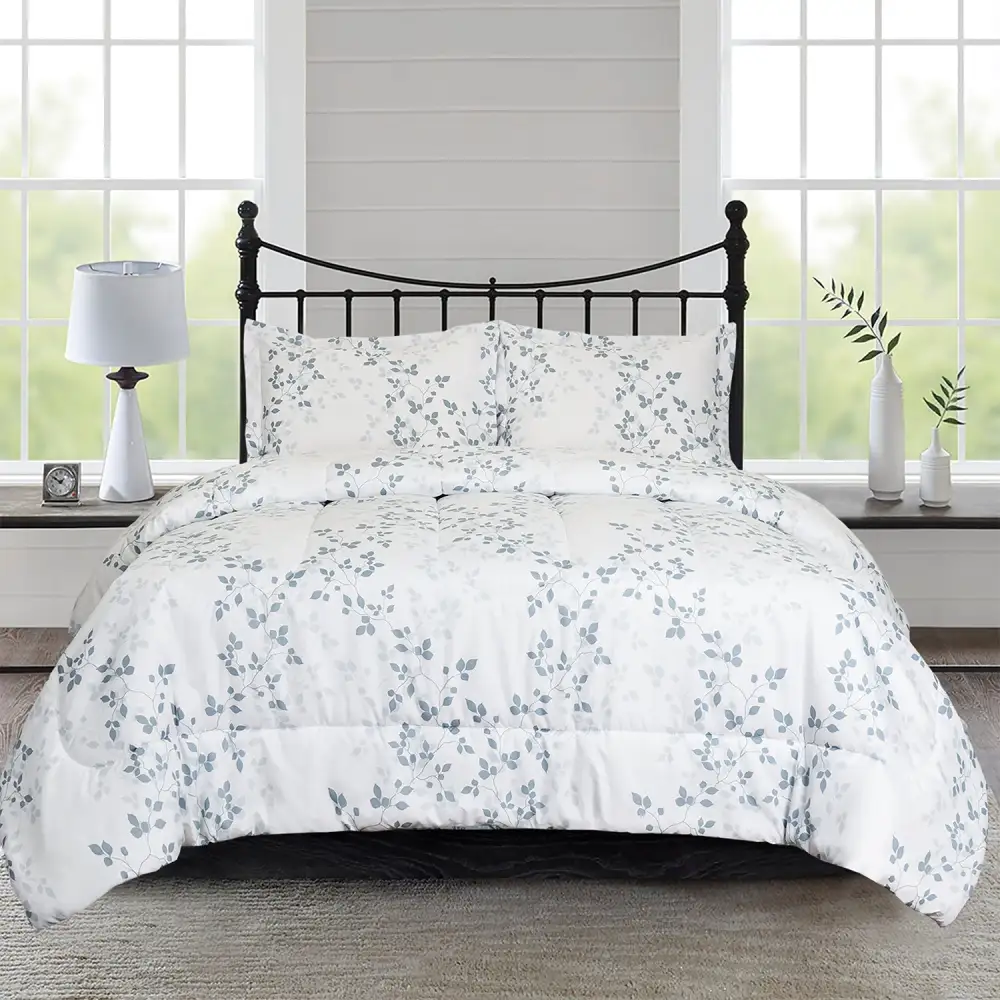 HIG 3 Piece Bohemian Floral Print Comforter Set for Queen King Bed, Pastoral Style Lightweight Duvet Set for Bedroom Decor