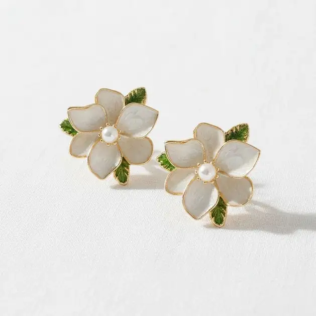 Enamel Floral Drop Earrings