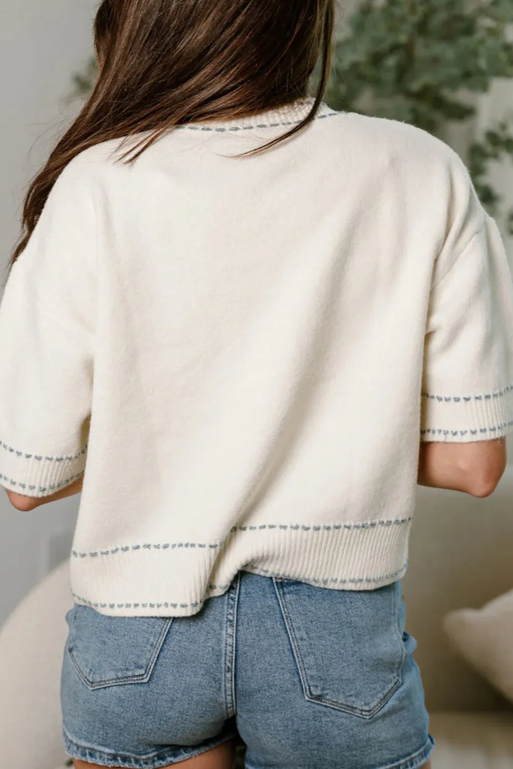 Contrast Color Stitch Button Up Cardigan