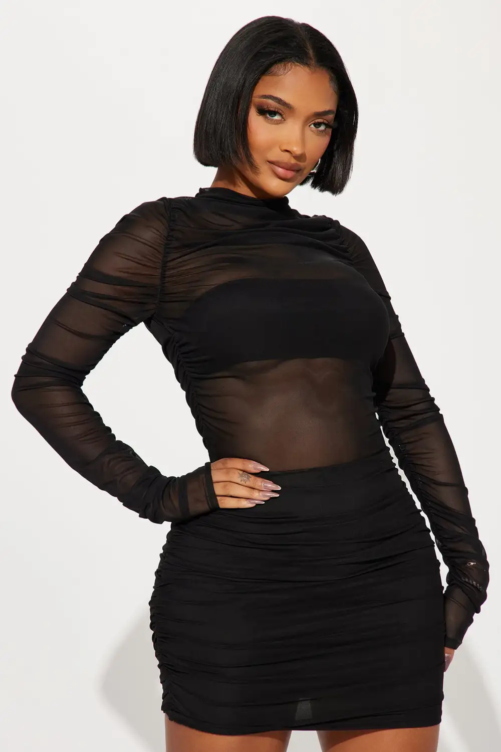 Quinn Mesh Mini Dress - Black