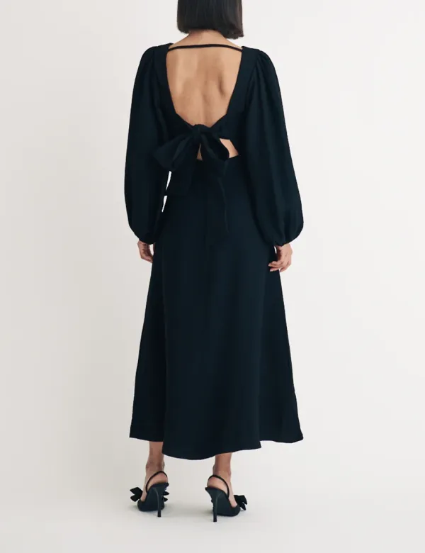 Black Puff Sleeve Zora Midi Dress