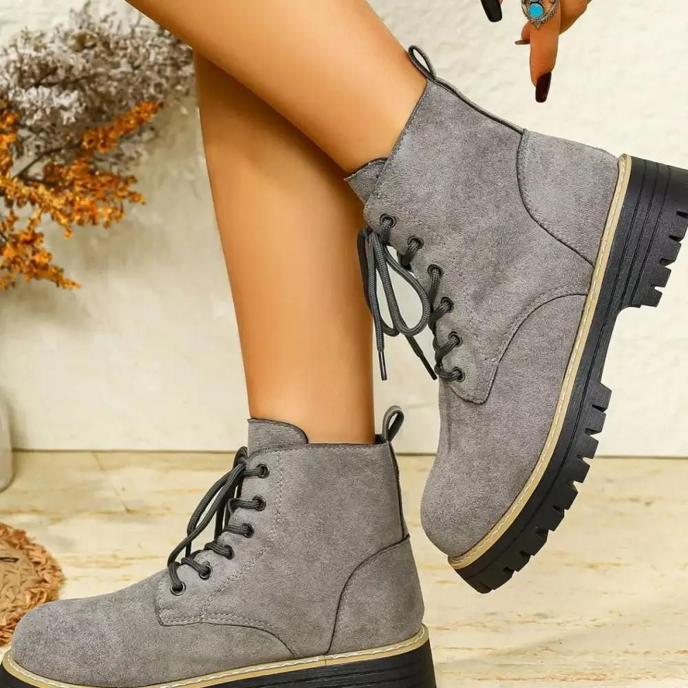 Round Toe Lace-Up Boots