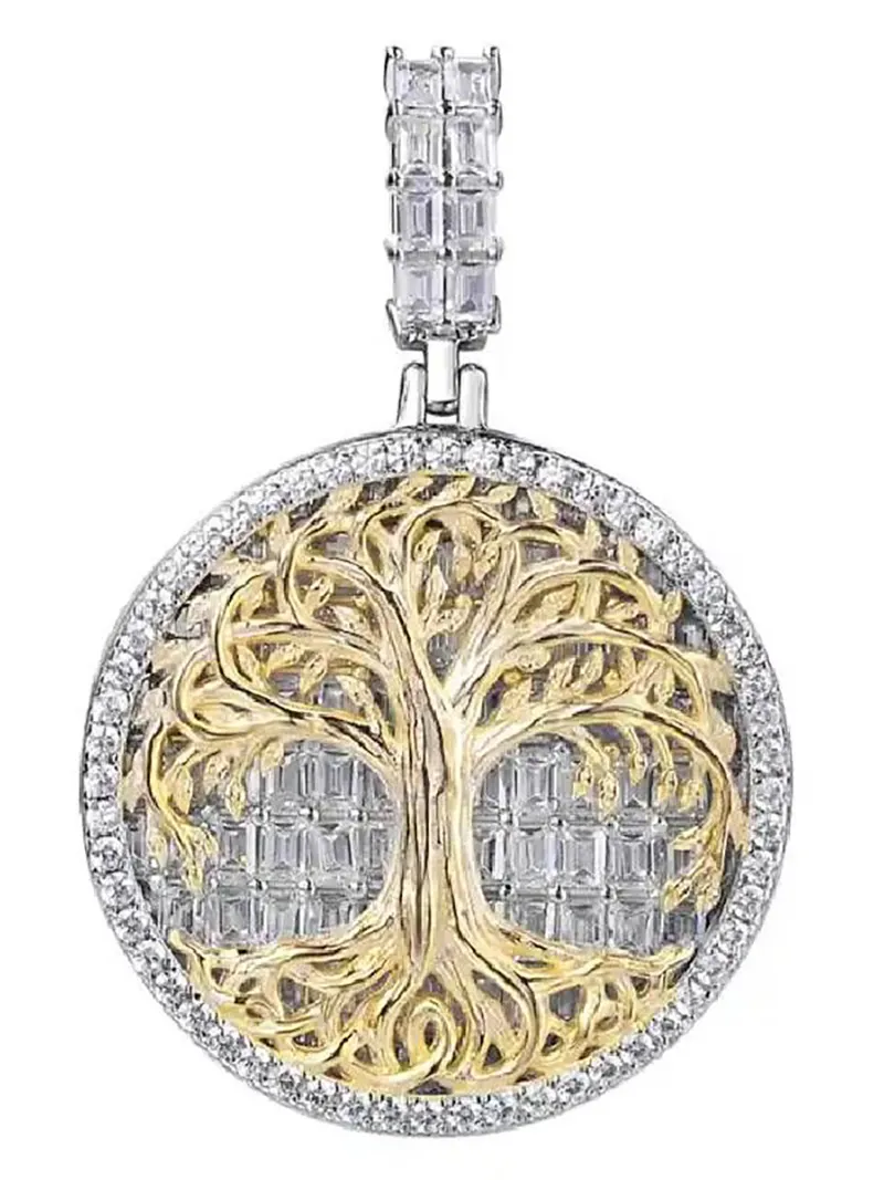 Iced Tree of Life Baguette Cut Pendant