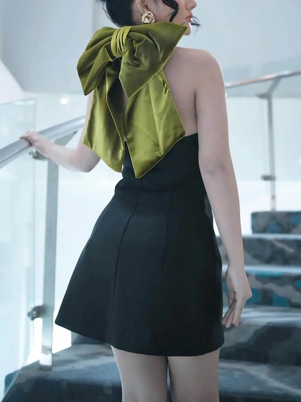 Party Back Velvet Bow Elegant Mini Dress