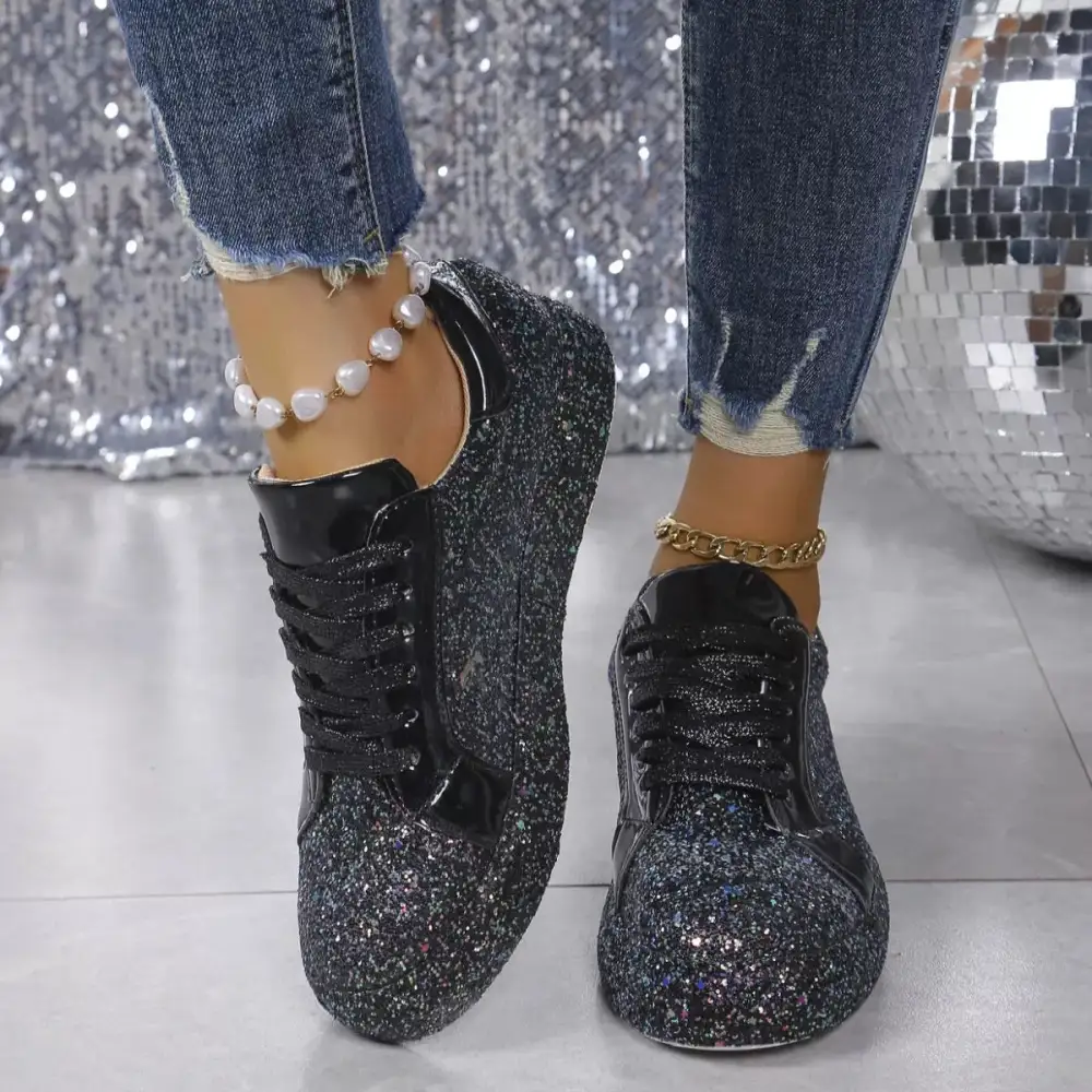 Refined Sequin Lace-Up Sneakers