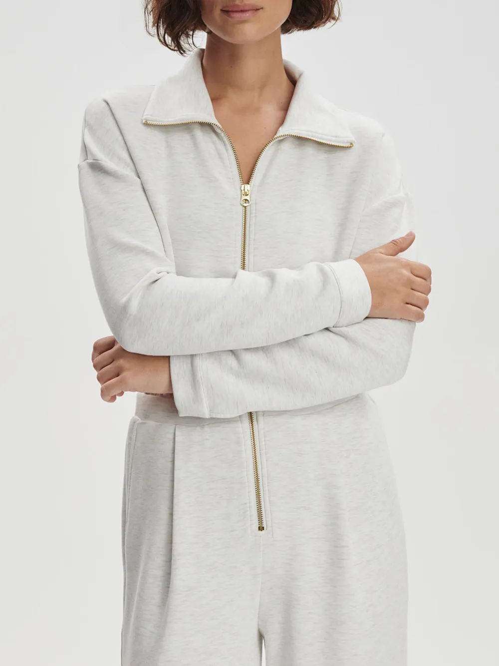 Casual Zip-Front Long-Sleeve Jumpsuit