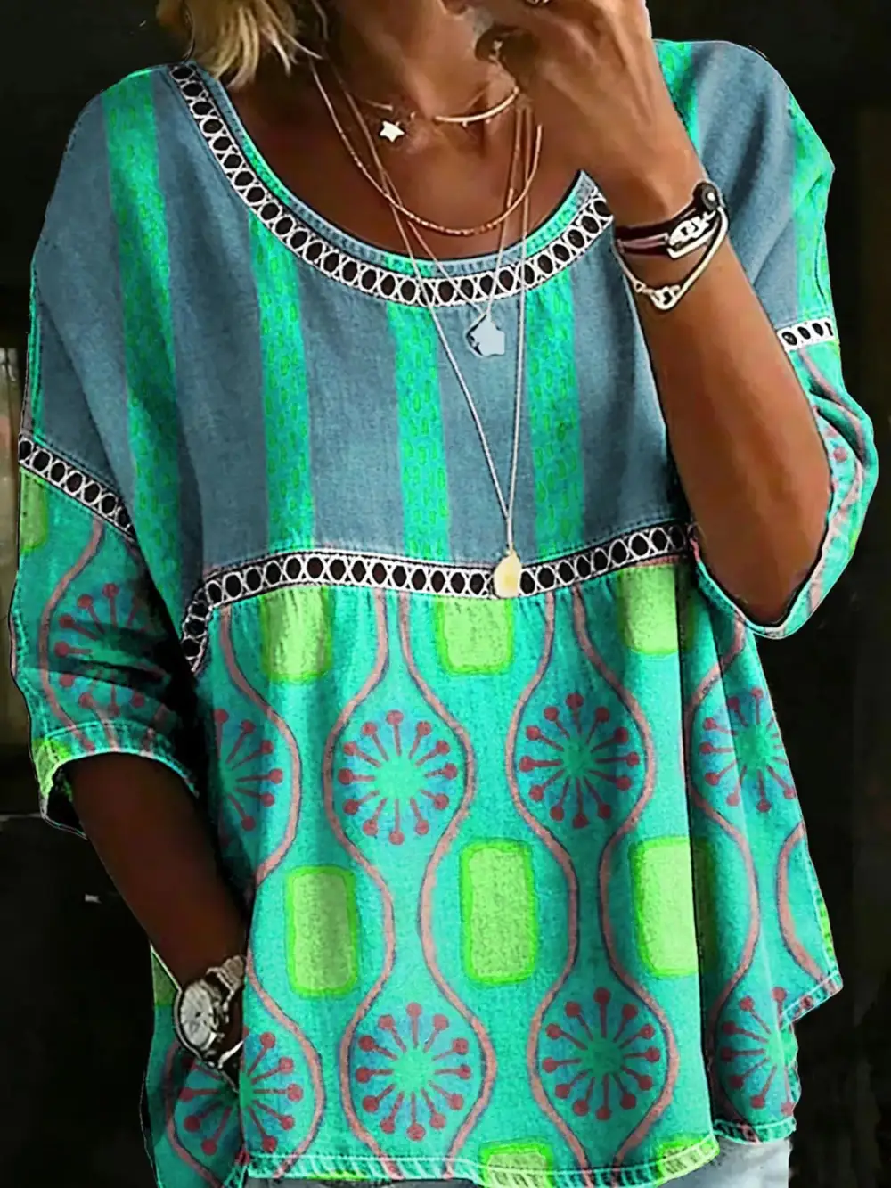 Hollow Out Round Neck Top Plus
