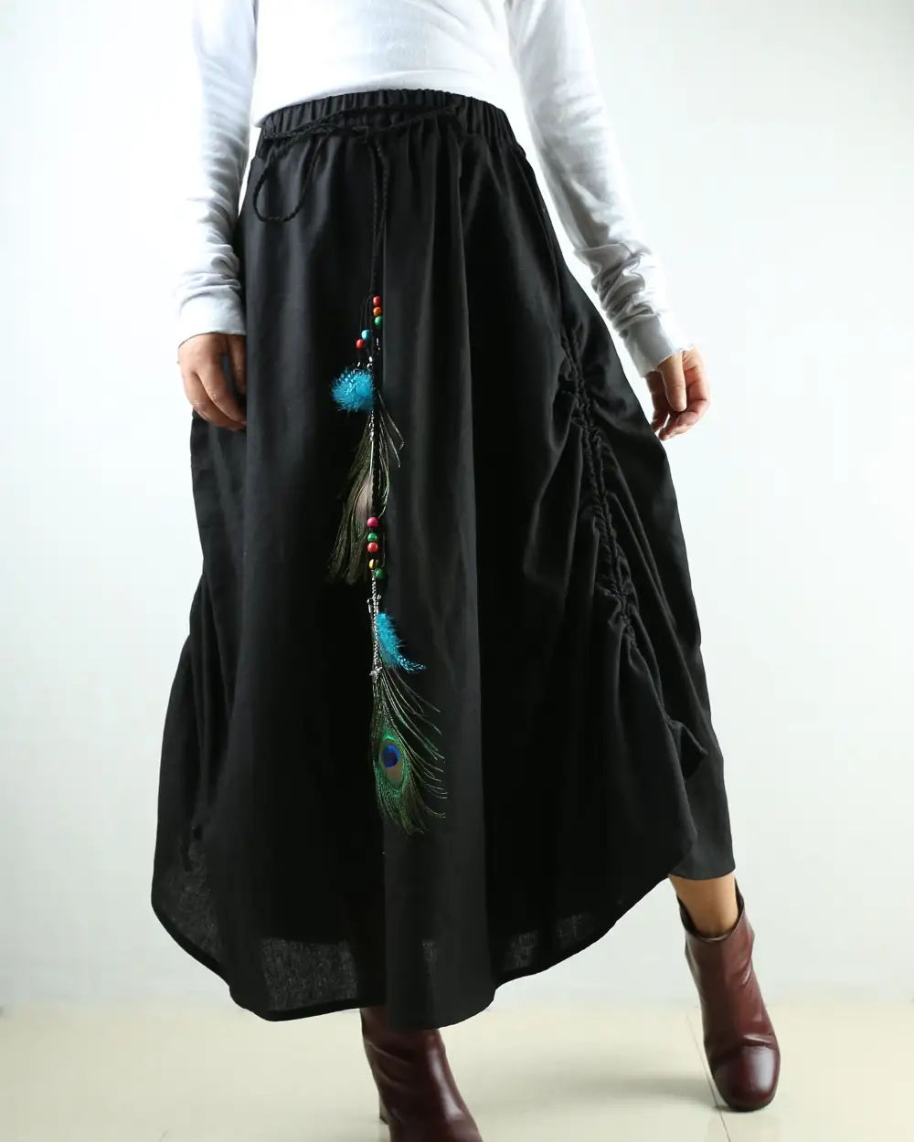 Elastic Waist Linen A Line Maxi Skirt