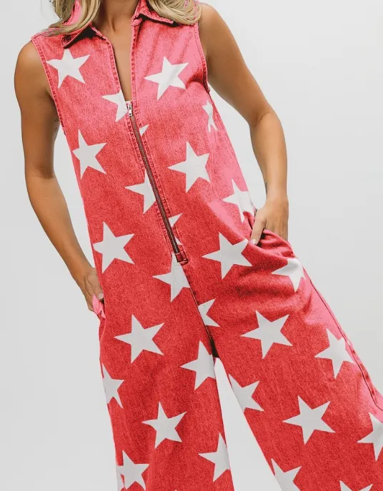 Star Pattern Sleeveless Romper