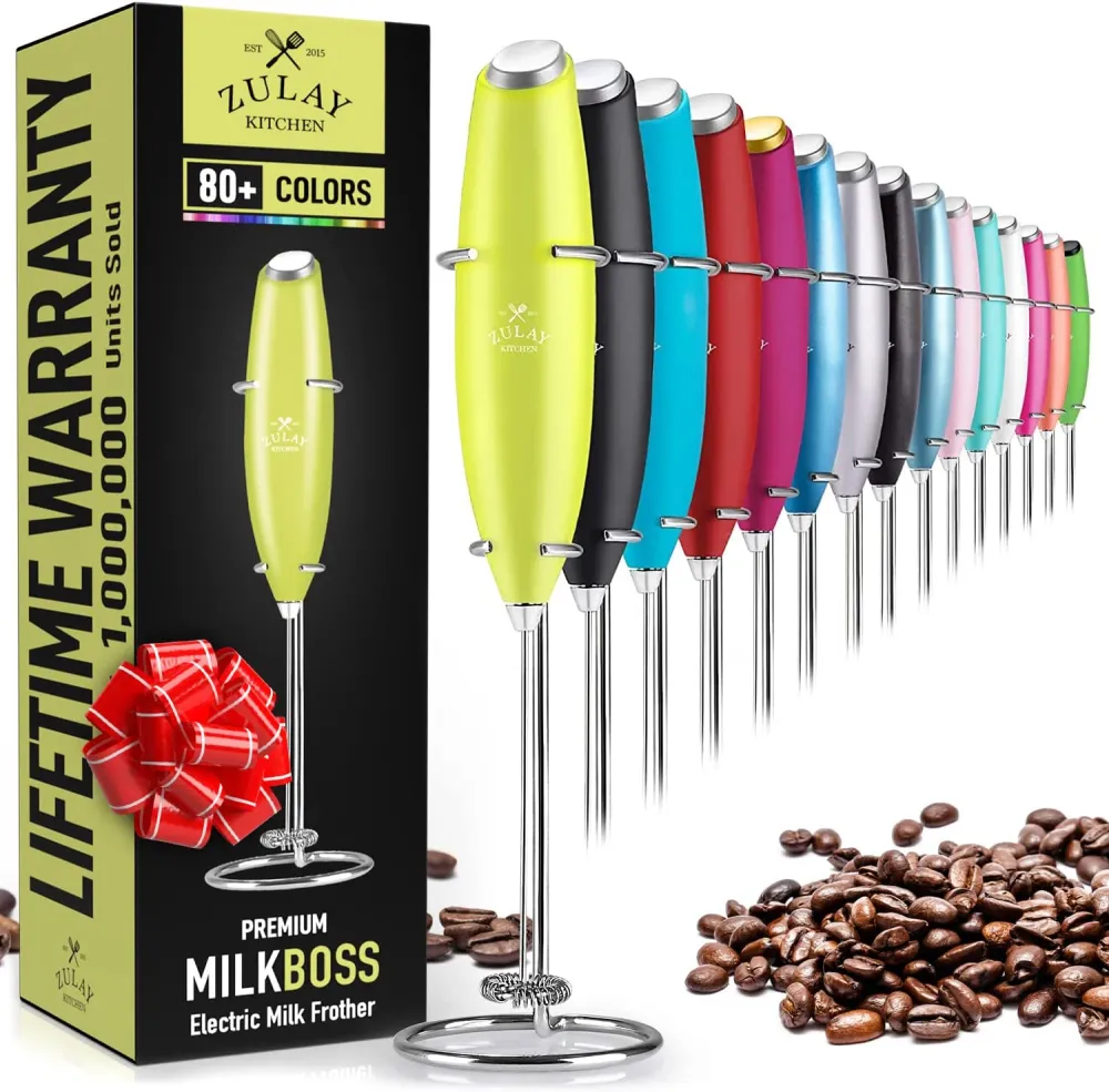 Powerful Milk Frother Handheld Foam Maker for Lattes - Whisk Drink Mixer for Coffee, Mini Foamer for Cappuccino, Frappe, Matcha, Hot Chocolate by Milk Boss (Black)