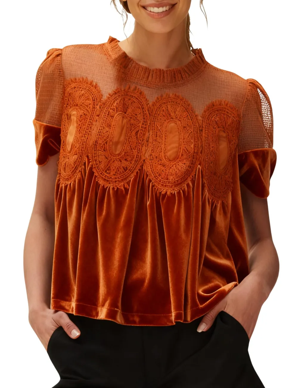 Mesh Embroidered Crewneck Top