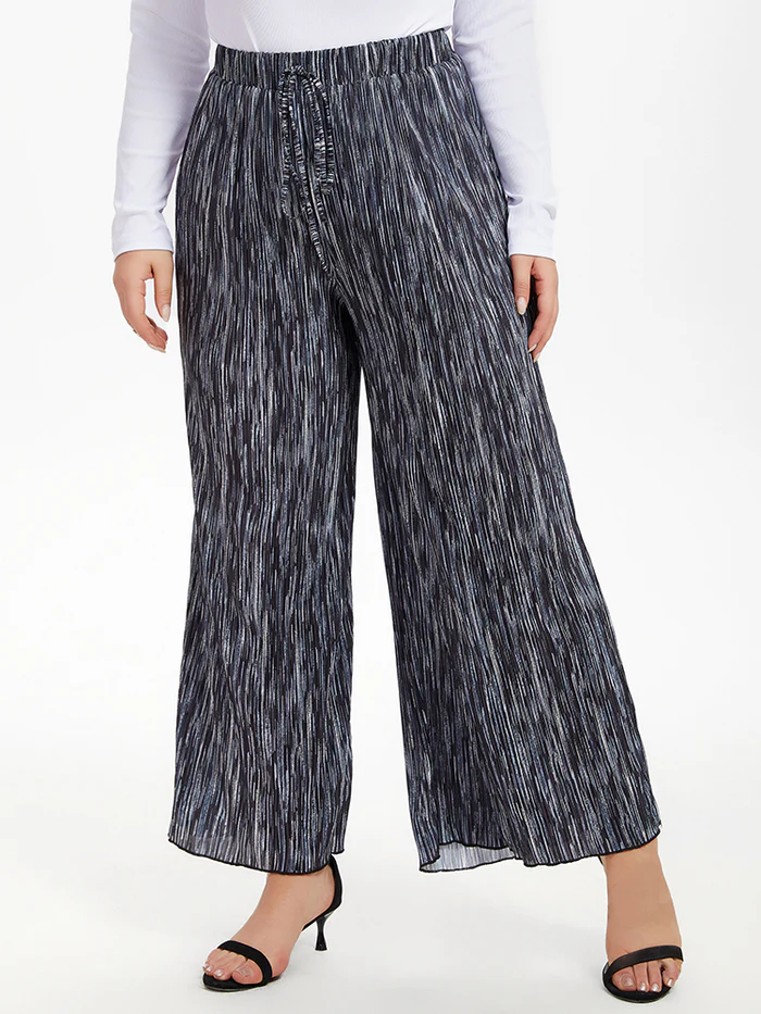 Jet Stream Drawstring Elastic Waist Button Pleated Detail Wide Leg Pants