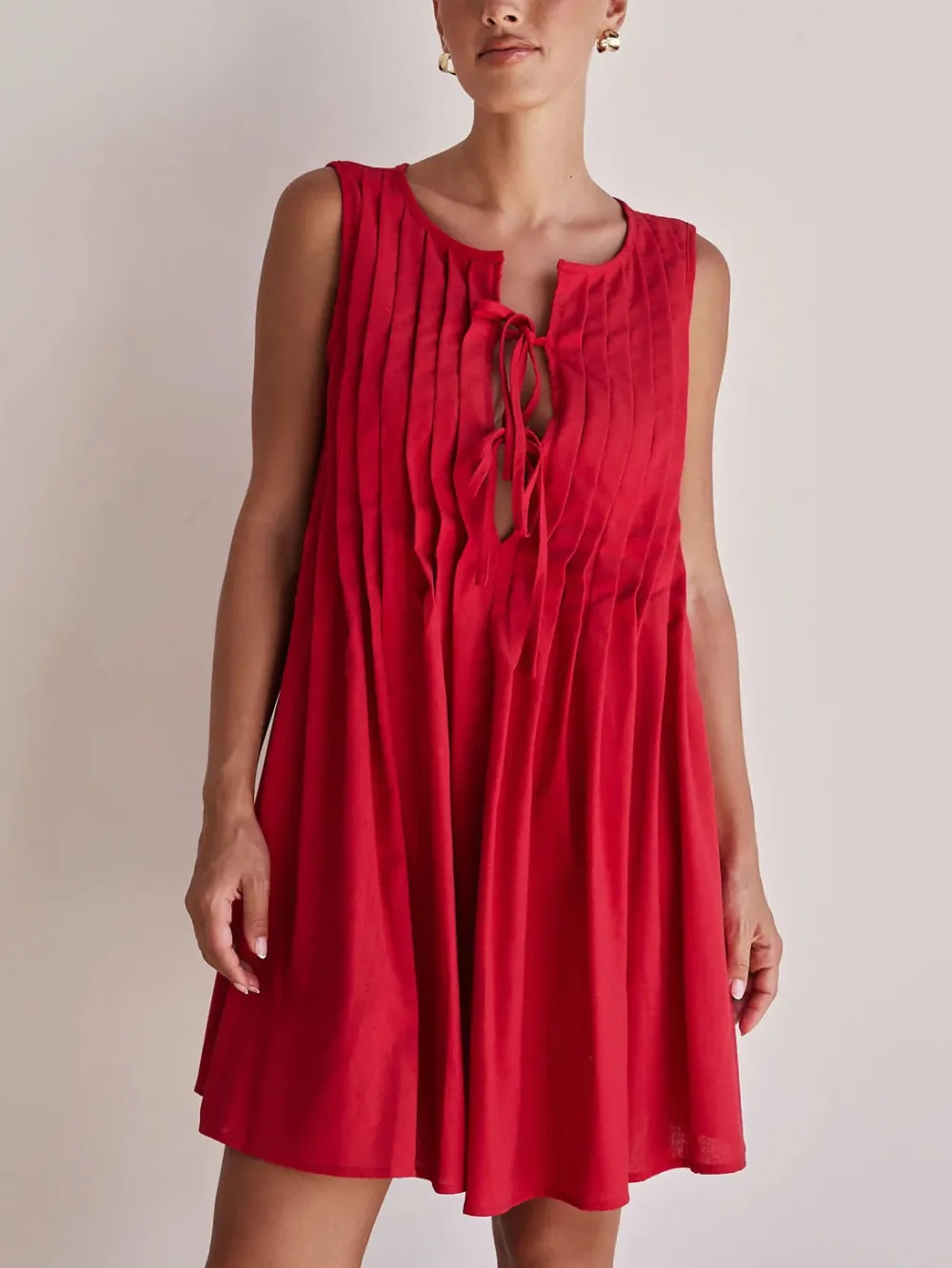Casual Neck Tie Strap Sleeveless Mini Dress