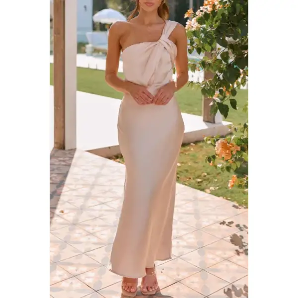 Ruched Single Shoulder Sleeveless Maxi Dress