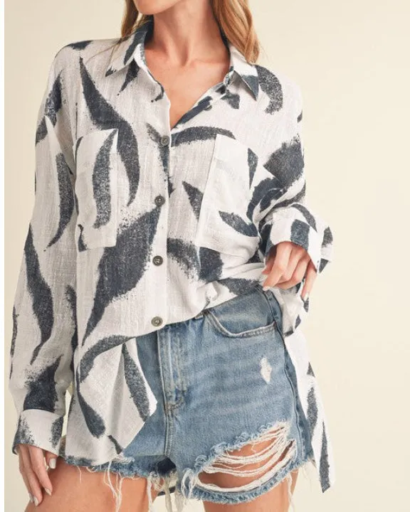 Creative Button Up Print Button Up Shirt