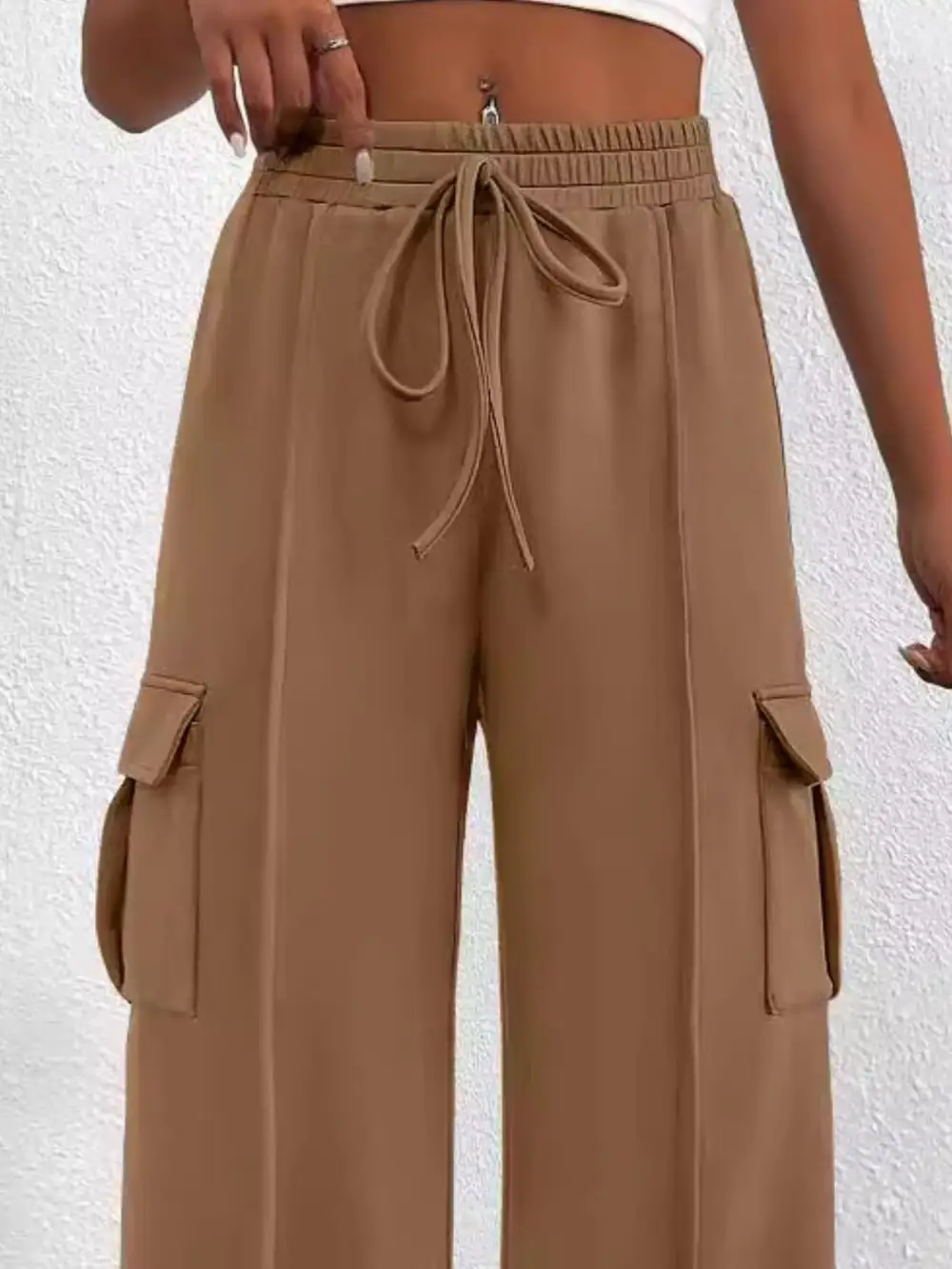 High Waist Cargo Pants With Drawstring