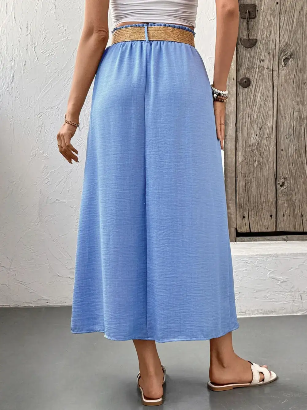 Button Front Decor Midi Skirt