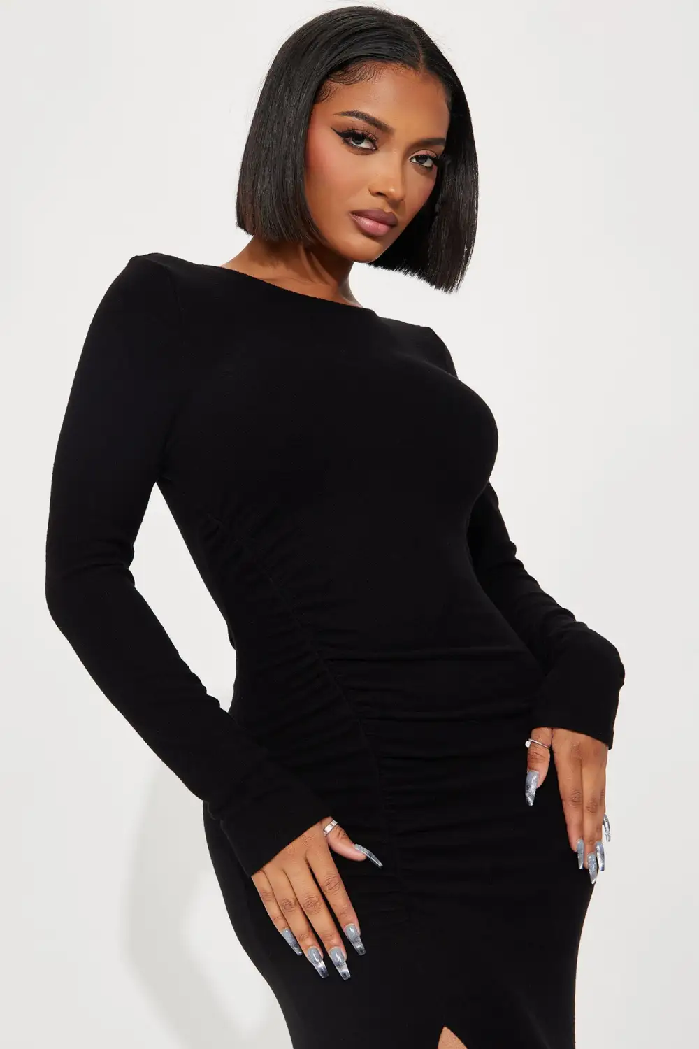 Kary Hacci Ruched Midi Dress - Black