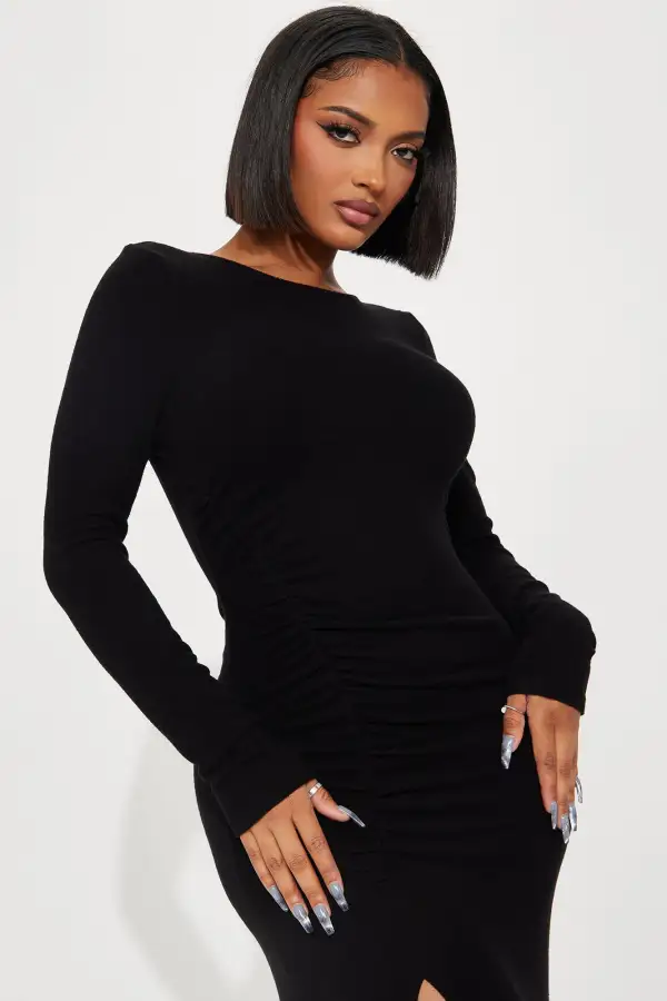 Kary Hacci Ruched Midi Dress - Black