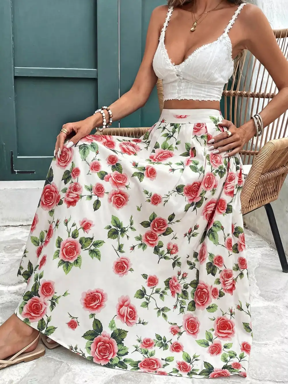 Print Flowy Maxi Skirt