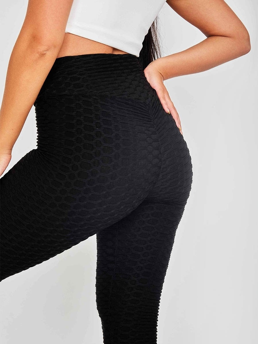 Black Ruched Textured Active leggings - Daniella