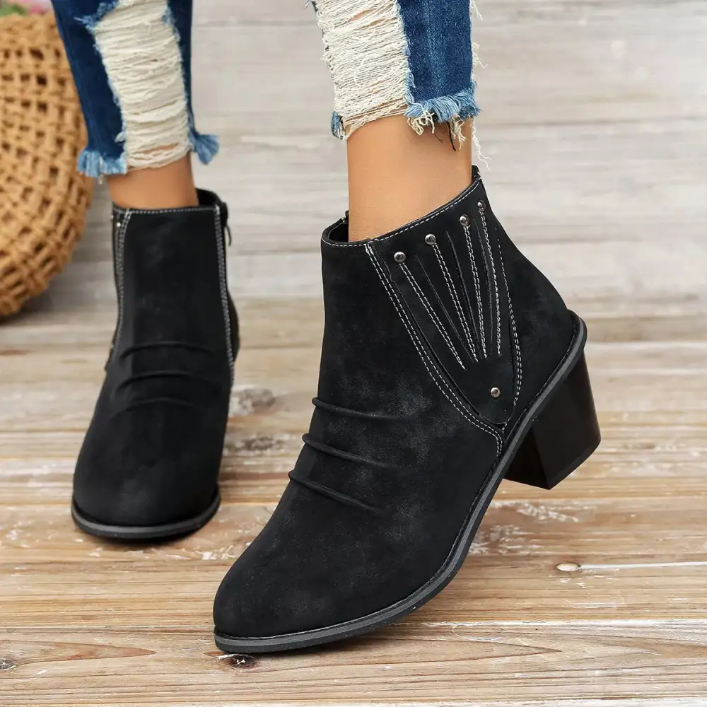 Modern Pointed Toe Block Heel Boots